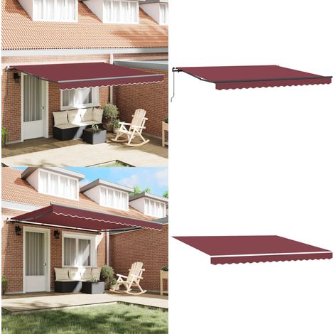 Auvent manuel rétractable bordeaux 400x300 cm - Auvent Retractable - Parasol Exterieur - Abri Solaire - Protection Uv - Terrace - Home & Living