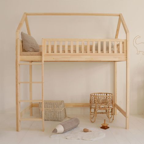 Cama cabaña de media altura 90x190 con somier Daisy Madera (1/4)