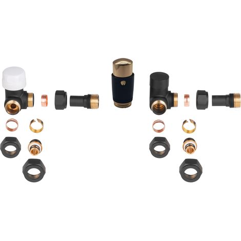 Universelles axiales Thermostatset (rechts/links), schwarz/gold + PEX, Cu-Anschlüsse (1/2)