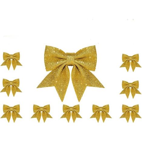 Nœuds de Noël - Lot de 10 - Décoration de Noël - Ambiance festive - Plastique et fer - Décorations de Noël Vintage - Idéal pour sapins, couronnes, emballages cadeaux et décorations de Noël - 12 x 15 c (1/5)