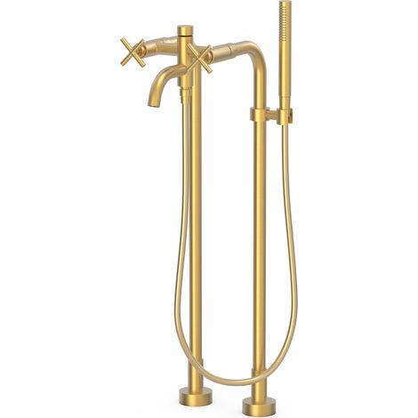 TRES 28319401OM MONT BLANC Grifo Bimando de Suelo Bañera y Ducha Color Oro Mate 24K - ref: 28319401OM (1/2)