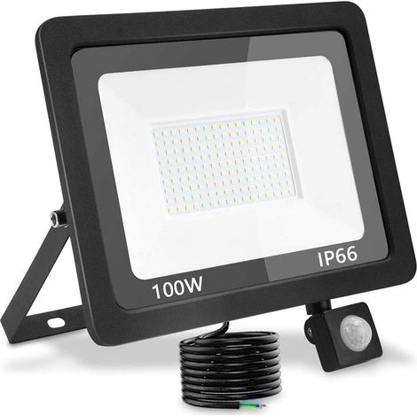 Projecteur LED Exterieur Detecteur de Mouvement 100W, 10000LM Projecteur LED, Blanc Froid 6000k IP66 Étanche Spot LED Extérieur pour jardin,Garage,Cour (1/5)