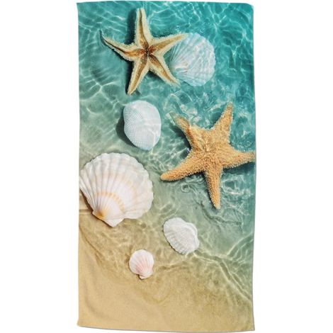 Serviette de plage « Bonjour » 100 x 180 cm - coquillages dans la mer (1/2)