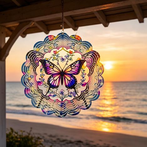 Campanella a Vento da Giardino a Farfalla, Campanella a Vento Colorato 3D da Appendere per Esterni, Banderuola a Vento a 360°, Ornamento a Farfalla per Giardino, Balcone o Patio (30 cm) (1/5)