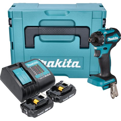 Makita DDF 083 SAJ Akku Bohrschrauber 18 V 40 Nm 1/4'' Brushless + 2x Akku 2,0 Ah + Ladegerät + Makpac