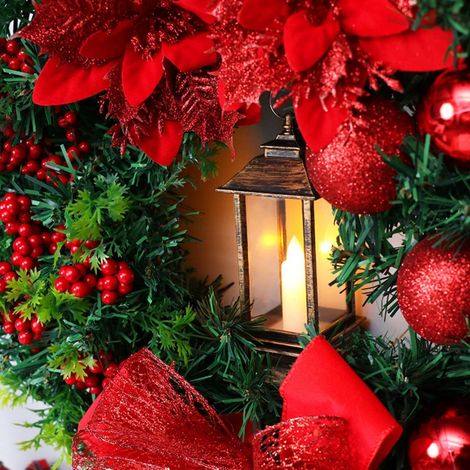 Guirlande Lumineuse Pour Couronne De Noël - Couronne En Rotin Artificiel Avec Baies Et Nœud - 40 cm - Rouge - Intérieur Et Extérieur (1/5)