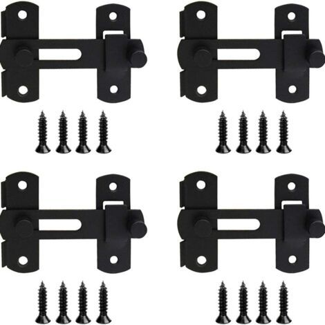Lot de 4 verrous de porte, verrous de fenêtre, cadenas, petite serrure noire avec vis, pour meubles, 100 x 70 x 2 mm (1/4)