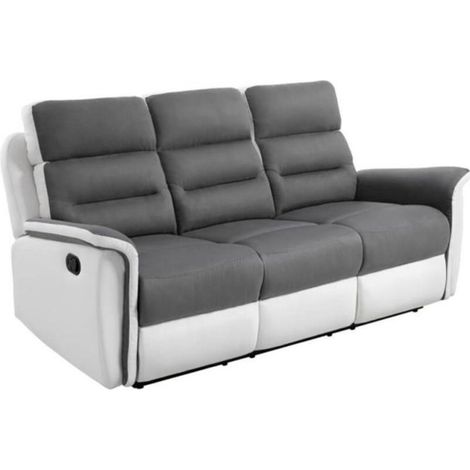 Canapé de Relaxation 3 Places Microfibre "Katonio" 191cm Blanc & Gris (1/5)