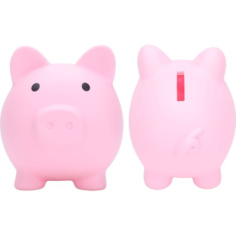Tirelire cochon en vinyle robuste et durable, ornée d'un motif animal (cochon) – cadeau idéal pour les filles et les garçons – Rose (1/5)