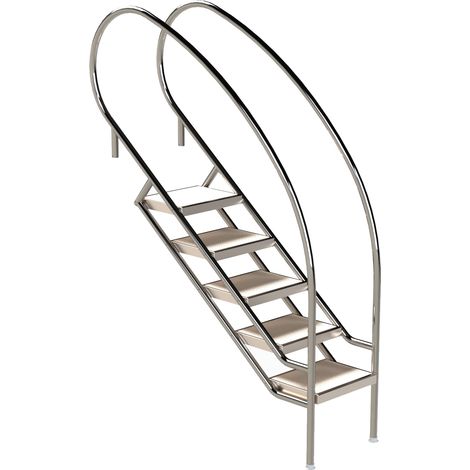 Eichenwald Pooltreppe Modell 08.2 Miami Swing Beckentiefe 1399mm Ausladung 1338mm 5 Edelstahl-Waffelblech-Stufen