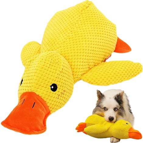Jouet en peluche robuste et couineur pour chiens - Canard jaune résistant aux mâchouillages pour s'amuser et lutter contre l'ennui, L (1/5)