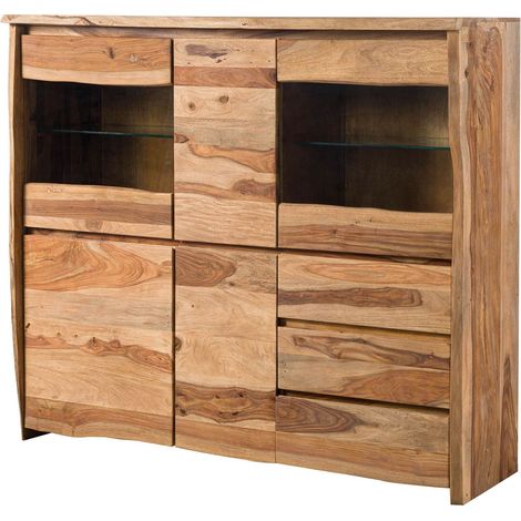 PURE SHEESHAM 200 Vetrinetta in legno di sheesham - laccato-sabbiato / naturale 166x48x145