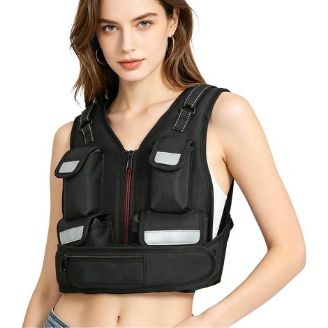 Gilet lesté réglable de 0 à 8 kg avec fermeture éclair, 6 sacs de poids amovibles et poche de rangement, bandes réfléchissantes pour la course, la marche, l'entraînement (1/5)