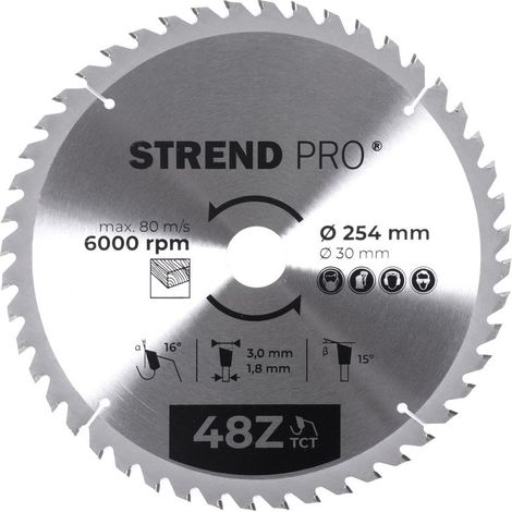 Scheibe Strend Pro TCT 254x3.0x30/20 mm 48T, für Holz, Sägeblatt, SK-Zähne