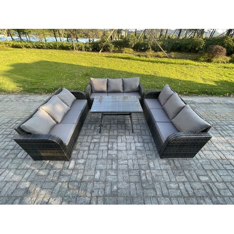 Fimous 9 Seater Wicker Rattan Garden Furniture Set with Rectangular Dining Table Patio Outdoor Lounge Sofa Set (1/5)