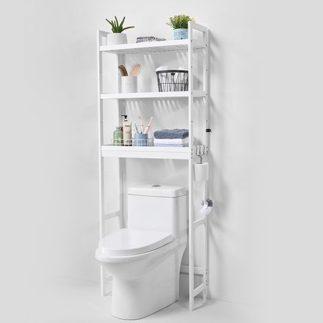 VEVOR Scaffale per WC, Mobile Portaoggetti Regolabile a 3 Ripiani sopra il WC, Mensola per Bagno con 3 Ganci, Organizzatore per Lavanderia, Si Adatta alla Maggior Parte dei WC, Bianco