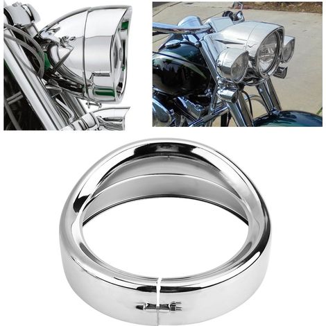 Cache œil de phare avant 17,8 cm pour Touring Softail, anneau chromé décoratif, jante de projecteur, finition tuning moto, remplacement pièce d'éclairage. (1/5)