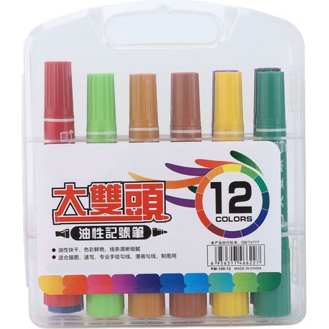 Marker Pen Large Double Head Waterproof Whiteboard Pencil for Graffiti Writing Coloring12 Pcs (1/5)