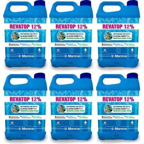 Mareva – Lot de 6 algicides anti-algues Revatop 12 % – Action choc rapide – 5 L pour piscine jusqu'à 50 m3 – 124UX6