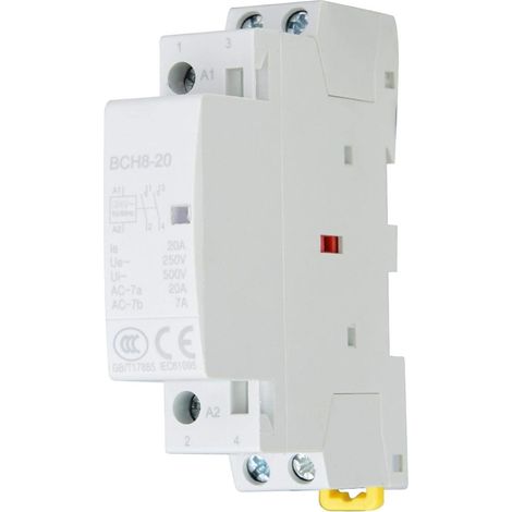 Contacteur AC domestique, 2P 20A 24V 220V/230V 50/60Hz Contacteur AC domestique Montage sur rail DIN 1NO 1NC pour les applications domestiques(220V/230V) (1/5)