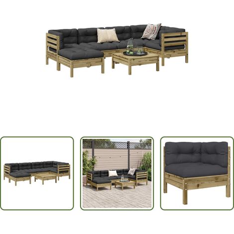 vidaXL Canapé central - Salon de jardin 7 pcs avec coussins bois de pin imprégné (1/5)