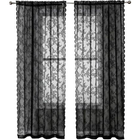 Rideaux en dentelle noire, lot de 2, noir, 100 x 200 cm (1/3)