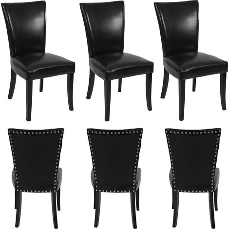 [JAMAIS UTILISÉ] Lot de 6 chaises de salle à manger Chesterfield av rivets, similicuir noir, pieds foncés (1/5)