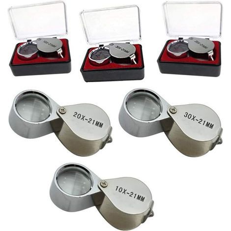 3 Pièces 10X / 20X / 30X Loupe de Bijoutier Verre Diamant Loupe Métal Rond Corps Bijoutiers Loupe pour les Yeux Loupe Loupe 21mm Diamètre de la Lentille Couleur Argent (1/5)