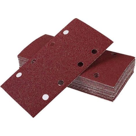 Lot de 30 feuilles abrasives 93 x 185 mm Papier abrasif carré auto agrippant 8 trous 40 grains Idéal pour ponçage, polissage et dérouillage Convient pour ponceuse rectangulaire (1/4)