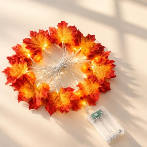 Guirlande LED Feuille d'Érable Artificielle - Décoration Automne et Noël - 1.5m, 10 Lampes, Batterie (1/5)