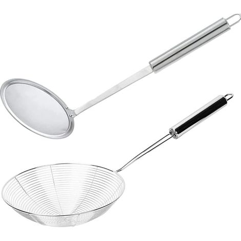 Écumoire Cuisine - 2 Pièces - Acier Inoxydable - Filtration Rapide - Friture Et Pâtes - Argent (1/5)