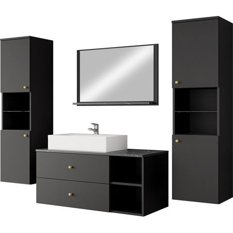 Conjunto de mueble de baño Salus III, Negro + Mármol negro (1/4)