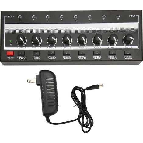 Amplificateur Casque 8 Sorties 1 Entrée Son Clair Compact Métal pour Studio Scène 100‑240V US (1/5)