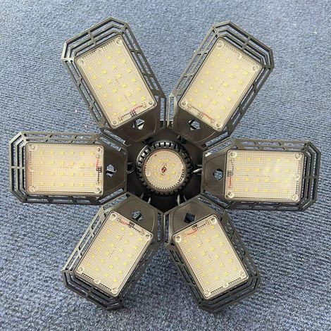 Ampoule LED de garage à lumière blanche avec 6 panneaux déformables, plafonniers de garage pour sous-sol, E27 pour garage, entrepôt, magasin, sous-sol (1/5)