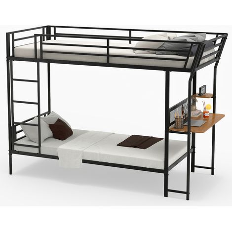 COSTWAY Bunk Bed Single over Single Loft Bed with Wooden Tabletop & Shelf