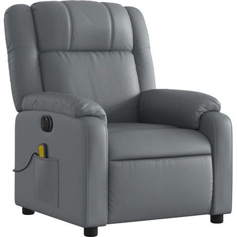 Poltrona relax TV elettrica reclinabile funzione massaggio 6 punti massaggio in PVC grigio DEC027177
