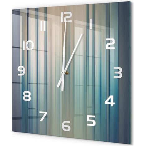 Grande Horloge Murale Carrée Silencieuse Sans Tic-Tac Verre Trempé Design Moderne Rayures bleues 60x60 cm (1/5)