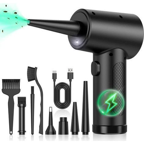 Noir,2 in 1 3 Speed Souffleur Air Comprimé, souffleur sans fil ultra puissant, rechargeable par USB, durable, 3 vitesses réglables, pour PC, clavier, extérieur, maison et voiture (1/5)