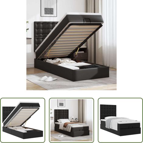 Matratze - Ottoman-Bett mit Matratze Schwarz 100x200 cm Kunstleder (1/5)