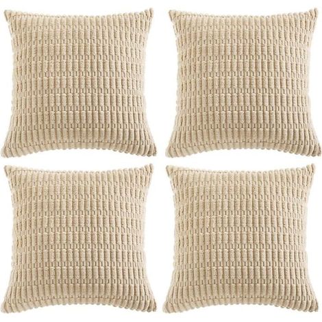 4 housses de coussin décoratives,douces,en velours côtelé,pour la décoration intérieure,45 x 45cm,Kaki (1/5)