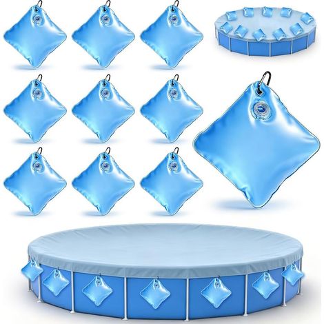 Sacs d'eau Lourds pour Couverture de Piscine, 10 Pièces Poids pour Abris de Piscine Enterrés, Sac Lestage Eau Bache Piscine avec Crochet pour Bâche de Piscine Hors Sol Antigel en Hiver (1/5)
