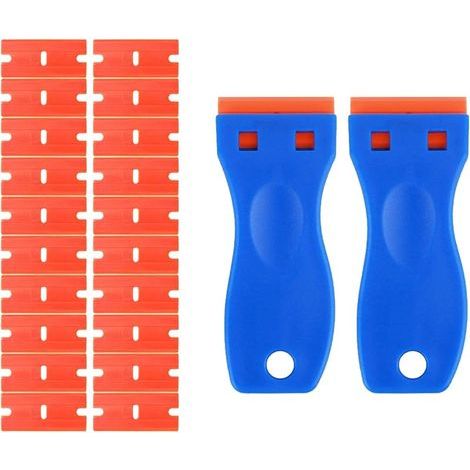 2PCS Grattoirs en Plastique pour Plaques Vitrocéramiques et Verre avec 20 Lames Réutilisables, pour Éliminer les Étiquettes, Colles, Peinture, Autocollants et Résidus sans Rayures (1/5)