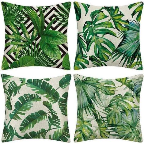 ZOLGINAH Extérieur Housse De Coussin, Lot De 4 Imperméable Plante Tropicale Verte Motif Canapé Taie D'oreiller Pour Patio Jardin Salon Chambre Décoration, 45x45cm (1/4)