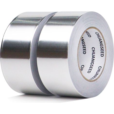 Ruban Adhésif Aluminium,2-Pack,50mmX50m,Bande adhesive en aluminium haute temperature,Aliminum foil tape,argent,Isolation thermique,réparation,fixation,ignifuge (1/5)