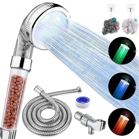 LED-Duschkopf mit Hand, wassersparender gefilterter Duschkopf mit 3 kontrollierten Wassertemperaturen für (1/5)