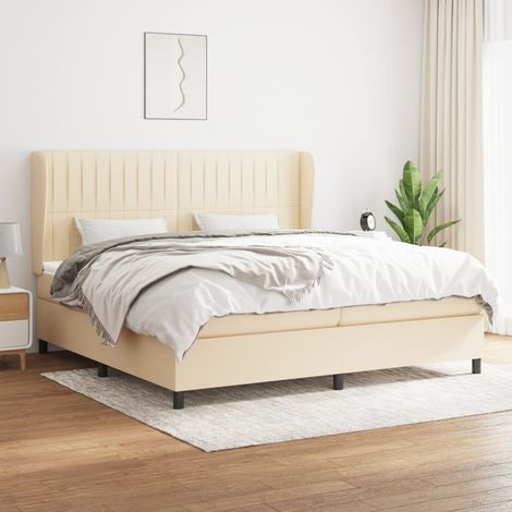 Sommier à lattes de lit avec matelas Crème 200x200 cm Tissu (1/5)