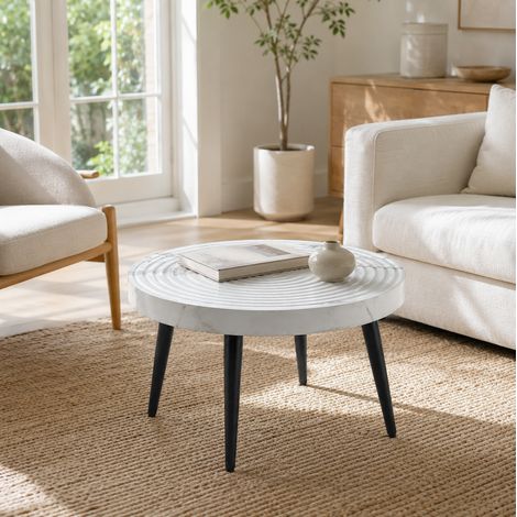 Table basse ronde en MDF et métal 73,99 x 73,61 x 22,5 cm blanche avec pieds réglables (1/5)