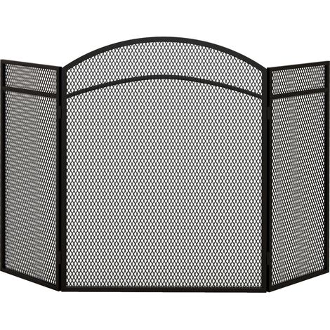 Salvachispas para chimenea de 3 paneles protector de chimenea plegable pantalla de chimenea con estructura de metal 96x60 cm negro (1/5)