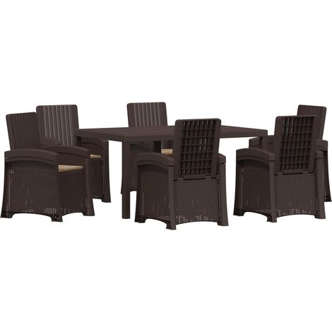 Maison Exclusive - Ensemble de salle à manger pour jardin 7 pc Marron et taupe PP (1/5)