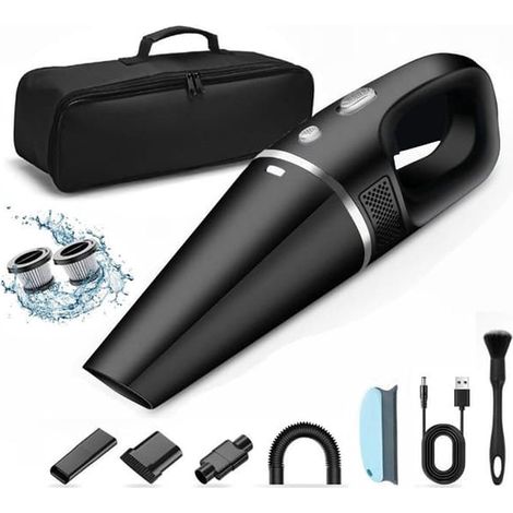Aspirateur portatif sans fil (noir et argent), puissant et silencieux (20 000 Pa, 120 W), rechargeable par USB, 2 batteries de 2 000 mAh. (1/5)